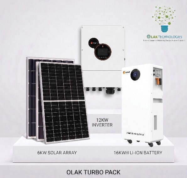 OLAK Turbo Package — 12kVA inverter, 16kWh lithium battery, 6kW solar array